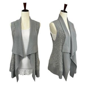 Kensie Cardigan Fuzzy Popcorn Textured Cascading Waterfall Sweater Vest